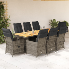 vidaXL 9 részes szürke polyrattan kerti bisztrógarnitúra párnákkal kerti bútor