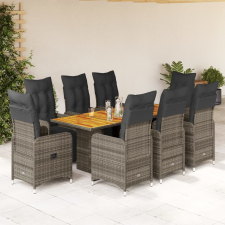 vidaXL 9 részes szürke polyrattan kerti bisztrógarnitúra párnákkal kerti bútor