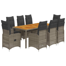 vidaXL 9 részes szürke polyrattan kerti bisztrógarnitúra párnákkal (3277027) kerti bútor