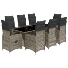 vidaXL 9 részes szürke polyrattan kerti bisztrógarnitúra párnákkal (3277042) kerti bútor