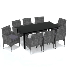 vidaXL 9 részes szürke polyrattan kerti étkezőgarnitúra párnákkal (3094984) kerti bútor