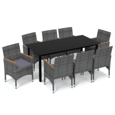 vidaXL 9 részes szürke polyrattan kerti étkezőgarnitúra párnákkal (3095008) kerti bútor