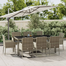 vidaXL 9 részes szürke polyrattan kerti étkezőgarnitúra párnával kerti bútor