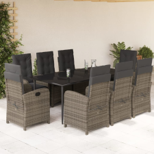vidaXL 9 részes szürke polyrattan kerti étkezőgarnitúra párnával kerti bútor