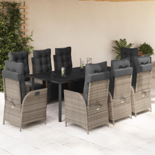 vidaXL 9 részes szürke polyrattan kerti étkezőgarnitúra párnával kerti bútor