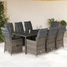 vidaXL 9 részes szürke polyrattan kerti étkezőgarnitúra párnával kerti bútor