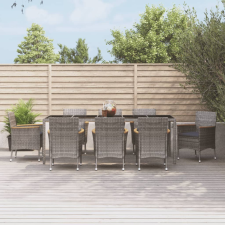 vidaXL 9 részes szürke polyrattan kerti étkezőgarnitúra párnával kerti bútor