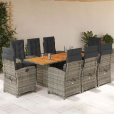 vidaXL 9 részes szürke polyrattan kerti étkezőgarnitúra párnával kerti bútor