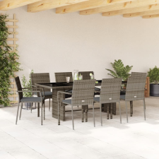 vidaXL 9 részes szürke polyrattan kerti étkezőgarnitúra párnával kerti bútor