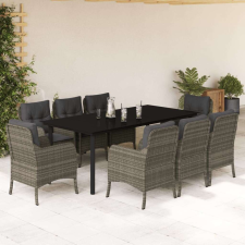 vidaXL 9 részes szürke polyrattan kerti étkezőgarnitúra párnával kerti bútor