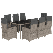 vidaXL 9 részes szürke polyrattan kerti étkezőgarnitúra párnával (3212467) kerti bútor