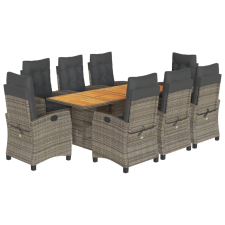 vidaXL 9 részes szürke polyrattan kerti étkezőgarnitúra párnával (3212712) kerti bútor