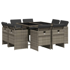 vidaXL 9 részes szürke polyrattan kerti étkezőgarnitúra párnával (3277783) kerti bútor