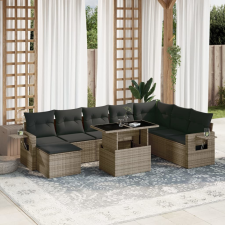 vidaXL 9 részes szürke polyrattan kerti ülőgarnitúra párnákkal kerti bútor