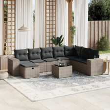 vidaXL 9-részes szürke polyrattan kerti ülőgarnitúra párnákkal kerti bútor