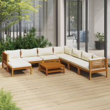vidaXL 9 részes tömör akácfa kerti ülőgarnitúra krémszínű párnával kerti bútor