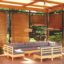 vidaXL 9 részes tömör fenyőfa kerti ülőgarnitúra szürke párnákkal kerti bútor