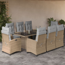 vidaXL 9 részes vegyes bézs polyrattan kerti étkezőgarnitúra párnákkal kerti bútor