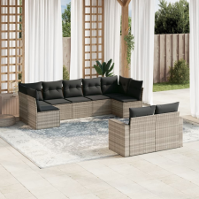 vidaXL 9 részes világosszürke polyrattan kerti ülőgarnitúra párnával kerti bútor