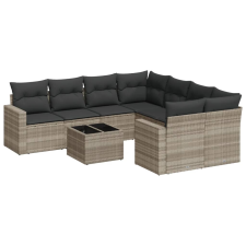vidaXL 9 részes világosszürke polyrattan kerti ülőgarnitúra párnával (3218752) kerti bútor