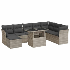 vidaXL 9 részes világosszürke polyrattan kerti ülőgarnitúra párnával (3326213) kerti bútor