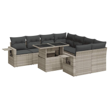 vidaXL 9 részes világosszürke polyrattan kerti ülőgarnitúra párnával (3326453) kerti bútor