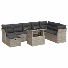 vidaXL 9 részes világosszürke polyrattan kerti ülőgarnitúra párnával (3327802) kerti bútor