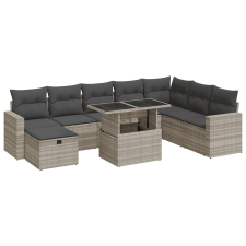 vidaXL 9 részes világosszürke polyrattan kerti ülőgarnitúra párnával (3327842) kerti bútor
