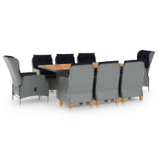 vidaXL 9 részes világosszürke polyrattan kültéri étkezőszett párnákkal (3060190) kerti bútor