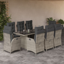 vidaXL 9részes világosszürke polyrattan kerti étkezőgarnitúra párnával kerti bútor