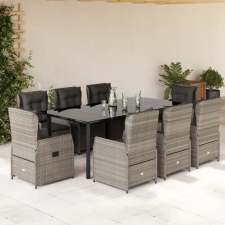 vidaXL 9részes világosszürke polyrattan kerti étkezőgarnitúra párnával kerti bútor