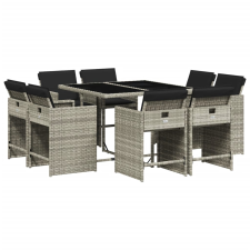 vidaXL 9részes világosszürke polyrattan kerti étkezőgarnitúra párnával kerti bútor