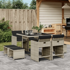 vidaXL 9részes világosszürke polyrattan kerti étkezőgarnitúra párnával kerti bútor