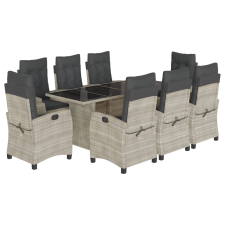 vidaXL 9részes világosszürke polyrattan kerti étkezőgarnitúra párnával (3212699) kerti bútor