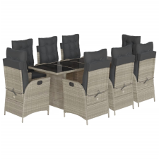vidaXL 9részes világosszürke polyrattan kerti étkezőgarnitúra párnával (3213132) kerti bútor