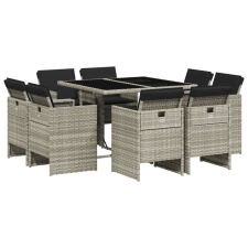 vidaXL 9részes világosszürke polyrattan kerti étkezőgarnitúra párnával (3277786) kerti bútor