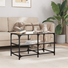 vidaXL acél dohányzóasztal fekete üveglappal 78,5 x 40 x 45 cm bútor