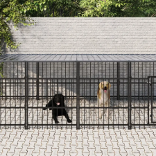 vidaXL Acél kültéri kutyakennel tetővel 13,14 m² szállítóbox, fekhely kutyáknak
