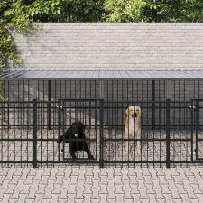 vidaXL acél kültéri kutyakennel tetővel 15,02 m² szállítóbox, fekhely kutyáknak