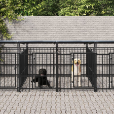 vidaXL acél kültéri kutyakennel tetővel 9,38 m² szállítóbox, fekhely kutyáknak