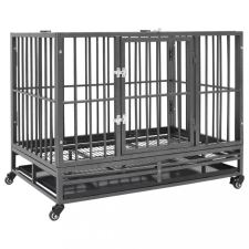 vidaXL acél kutyaszállító ketrec kerekekkel 92 x 62 x 76 cm szállítóbox, fekhely kutyáknak