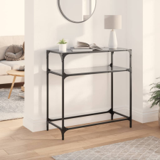 vidaXL acél tálalóasztal fekete üveglappal 80 x 35 x 81 cm bútor