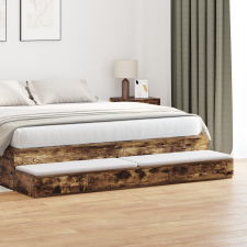 vidaXL Ágy Fiókok Füstölt Tölgy 200x36,5x16,5 cm Műszaki Fa bútor