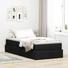 vidaXL Ágy tárolóval és matraccal Fekete 90 x 200 cm Poliészter ágy és ágykellék