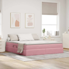 vidaXL Ágy tárolóval és matraccal Rózsaszín 160 x 200 cm Bársony ágy és ágykellék