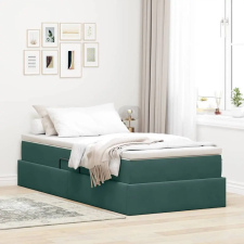 vidaXL Ágy tárolóval és matraccal Sötétzöld 100 x 200 cm Bársony ágy és ágykellék