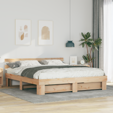 vidaXL Ágykeret fejtámlával Barna 180 x 200 cm Tömör fenyőfa ágy és ágykellék