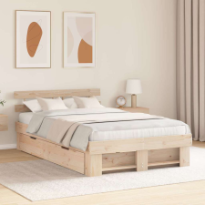 vidaXL Ágykeret fejtámlával fiókkal Barna 140 x 190 cm Tömör fenyőfa ágy és ágykellék