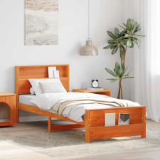 vidaXL Ágykeret fejtámlával Viaszbarna 100 x 200 cm Tömör fenyőfa ágy és ágykellék