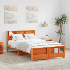 vidaXL Ágykeret fejtámlával Viaszbarna 120 x 190 cm Tömör fenyőfa ágy és ágykellék